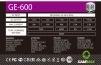 Cod. 121 Fuente de Poder GAMEMAX GE-600 / Alta eficiencia 80 Plus / 600Watts / 12CM Ventilador / ATX P/PC - 8