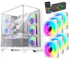 Cod 387 KIT GAMEMAX Infinity Plus White / ATX / USB3.1/USB-C / Diseño Vista Panorámica 3 lados vidrios templados / cables y tubos ocultos / admite: refri. líquida 360°, VGA 400mm / Incluye P/Armar 6*Fans total en 2*Pack ARGB 12M + Controlador RGB AURA Syn - 1