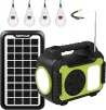 Cod. 224  Banco de Energía GDPLUS Bat. 48 Wh (13.000 mAh) + 1*Panel Solar + 4*Bombillas LED + 1*Cable cargador 5en1 / puertos: 2*USB-A, 5*DC / Función: Linterna LED, mp3, Radio FM, USB / Peso. 2 lbs - 10