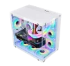 Cod. 381 Case WJCOOLMAN CA-020 White / ATX / lateral y frontal vidrio templado vista 270° / admite refrigeración líquida de 360° / USB 3.0, USB 2.0, HD audio / sin fuente /  Incluye P/Armar 4*fans ARGB 120mm + Controlador RGB AURA Sync + CR - 7