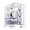 Cod. 372 Case GAMEMAX Infinity Pro WH / ATX / USB 3.0/USB-C / Diseño Vista Panorámica 3 lados vidrios templados / admite: refri. líquida 360° &amp; VGA 400mm / Incluye 5*fans ARGB 120mm (2*Post., 3*Infe.) + Controlador RGB AURA Sync - 1