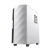 Cod. 401 Case GAMEMAX Diamond CP White / ATX / Panel frontal Efecto corte en diamante y tira LED ARGB / Diseño puerta deslizante / tapa lateral vidrio templado / USB3.0 + USB 2.0 / admite VGA 340mm / Incluye 4*Fans (1*Fan Turbo 14CM COC P/MB + 3*Fans 12CM - 5