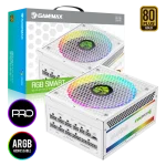 Cod. 159 Fuente de Poder GAMEMAX RGB-850 PRO WH / Modular / 850WATTS / Certificada 80 + Gold / 14CM ARGB FAN /sincronización con placas base RGB compatibles de ASUS, GIGABYTE, MSI y ASRock
