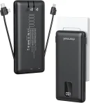 Cod. 254  Power Bank con cables integrados CHARMAST W1115 10.000 mAh / Puertos: 5*salidas, 2*entradas / Ultra Slim / pantalla LED / Compatible: iPhone 16/15/14/13, Samsung, iPad y más