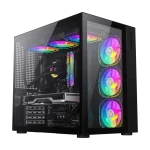 Cod. 231 Case Gaming GAMEMAX Infinity BK / lateral y frontal vidrio templado / doble cámara / USB Tipo-C + USB 3.0, HD audio / sin fuente / Negro