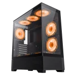 Cod. G:254 Case GAMEMAX VISTA AB Negro / ATX / lateral y frontal vidrios templados / marco metálico de acero / Incluye 6*fan ARGB (3*fan inversos y 3*fan normales) + Controlador V4.0 ARGB HUB PWM WH y control remoto / 1*USB3.0 + 1*USB2.0 + 1*USB tipo-C /
