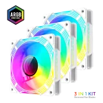 Cod. V:282 Kit Ventiladores PC GAMEMAX KF300R WH / 3*FAN120mm aspa invertida / Luces ARGB / AURA 3 pin 5V, PWM 4 pines Smart control