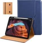 Cod. E:145 Estuche DTTO P/ iPad (A16) 11ª Gen. 11" (2025) & iPad 10ª Gen. 10.9"(2022) / Funda de Soporte Tipo Folio de Cuero Premium para Negocios / Con porta Lápiz / B-Azul Marino
