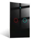 Cod. I:886 Interruptor de pared Smart WIFI WHC06 / 2 botones táctiles / No requiere Neutro / Control por APP Tuya o Smart Life / compatible con Alexa, Google Home / Dim.: 120*72*5mm / negro