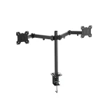 Cod. 1131 Soporte de Escritorio P/ 2*Monitores 13" a 27" M052 / 8kg (18lbs) x brazo / Giro 180° y rotacion de 360° / Ajustable en mesa, abrazadera tipo C / black
