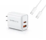 Cod. C:264 Cargador de pared Pavareal K58CTC de 27W (Carga rápida) / 2*Puertos, DC 5V/3A (1*USB-A + 1*USB-C) / incl. Cable USB-C