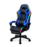Cod. 1179 Silla Gamer Potenzza RGB Black/Blue / Iluminación RGB / Almohada cabeza y zona lumbar / reclinable 120º / Rotación 360° / Reposapiés retráctil