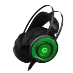 Cod. 112 Headphone Gaming Pro GAMEMAX HG200 / Luces LED 7 colores de efecto respiración / Mic. diseño corto / 2*3.5mm + adaptador a 1*jack, USB(LuzLED) / Cable 2.3 m