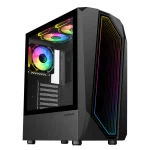 Cod. 321 Case GAMEMAX Time Bandit / frontal Espejo Infinito + Tiras ARGB y Panel lateral Vidrio templado / 1*USB3.0 + 2*USB2.0 / Audio HD / Incluye: 3*ventiladores 12mm. ARGB + Controlador ARGB PWM de 6 puertos