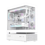 Cod. 319 Case GAMEMAX N80 WH / vidrio Curvo templado panorámico / Diseño modular desmontable: / 1*USB3.0 + 1*Tipo-C Gen2 / audio HD / Montaje vertical de tarjeta GPU / Refrigeración integral: cobertura de 270: 6*ventiladores 12mm. ARGB + HUB Fan PWM ARGB
