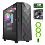 Cod. G:400 Case GAMEMAX Diamond CP BLACK / ATX / Panel frontal Efecto corte en diamante y tira LED ARGB / Diseño puerta deslizante / tapa lateral vidrio templado / USB3.0 + USB 2.0 / admite VGA 340mm / Incluye 4*Fans (1*Fan Turbo 14CM COC P/MB + 3*Fans 12