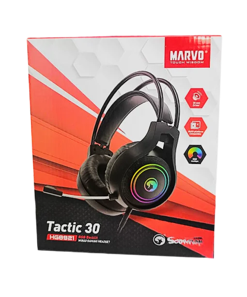 Cod. M:105  Headphone Gaming MARVO Scorpion HG8921 Tactic 30 Stereo / Diadema Autoadaptativa / ilum. RGB est&aacute;tica / Mic. omnidireccional / Interfaz: USB / Cable 2.2 m.