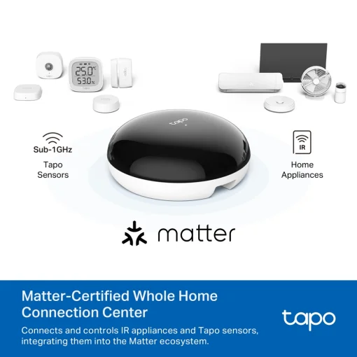 Cod. 1097 Controlador y Control Remoto Universal Smart TP-LINK Tapo H110 Hub IR &amp; IoT / controla hasta 18 electrodom&eacute;sticos IR (+8000 marcas), Sensores Tapo / Matter / Compatible: Alexa, Apple Home, Google Home, Siri / Control por Voz &amp; APP