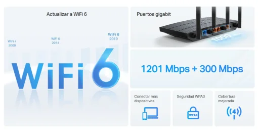 Cod. 140 Router TP-LINK Archer AX12 / Wi-Fi 6 Banda Dual AX1500 / 1201 Mbps (5 GHz) + 300 Mbps (2.4 GHz) / 3*P/LAN GIGABIT / 1*P/WAN GIGABIT / 4 Antenas y la tecnolog&iacute;a&nbsp;Beamforming / OFDMA y MU-MIMO