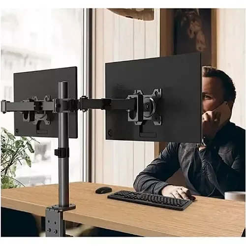 Cod. 1131 Soporte de Escritorio P/ 2*Monitores 13" a 27" M052 / 8kg (18lbs) x brazo / Giro 180&deg; y rotacion de 360&deg; / Ajustable en mesa, abrazadera tipo C / black