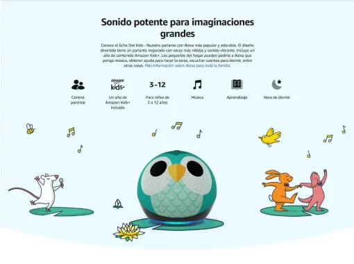 Cod. A:231 Parlante Smart Amazon&nbsp;Echo Dot (5ta Gen.) Kids / sonido vibrante 1.73&rdquo; / Audio-Libros, Juegos Educativos (1 a&ntilde;o Amazon Kids+) / Control parental - B&uacute;ho