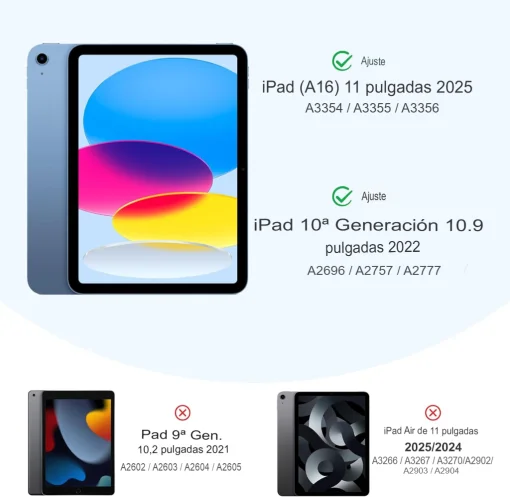 Cod. 146 Estuche Akkerds P/ iPad (A16) 11&ordf; Gen. 11" (2025) &amp; iPad 10&ordf; Gen. 10.9"(2022) / Protectora delgada de triple soporte / parte trasera TPU suave / Con porta L&aacute;piz / azul cielo