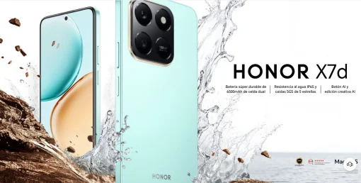 Cod. 298 HONOR X7d / 256GB Rom / 8GB Ram / LTE (Dual SIM) / 6.77" HD+ 120 Hz / Cam. 108MP con AI, 8MP Frontal / MagicOS 9 (Android 15) / Bot&oacute;n AI / Resistencia al agua IP65 y caidas SGS / Bat. celda dual 6.500 mAh / Negro Nocturno