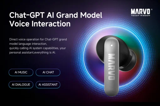 Cod. B:104  Audifonos TWS Marvo Ai Pro SOUND TS6389 / BT5.4 / Cancelación de ruido / Audio HD / Bat. 500mAh (30H) / Aud. carga 1.5H, uso 6H / USB-C / Chat GPT AI translation / IPX4