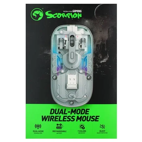 Cod. GM:233  Mouse MARVO M808W / Transparente / Dual Inal&aacute;mbrico 2.4G + Bluetooth 5.1&nbsp;/ 1600DPI / Silencioso / Iluminaci&oacute;n 7 colores&nbsp;/ 4 botones / bater&iacute;a 400mAh