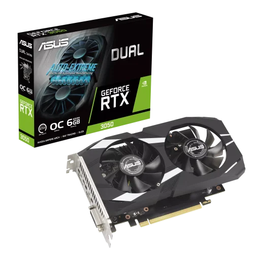 Cod. 211 Tarjeta de Video ASUS Dual NVIDIA® GeForce RTX™ 3050 OC Edition 6GB GDDR6 / 1*DisplayPort, 1*HDMI 2.1, DVI-D / PCI Express® Gen 4 x16