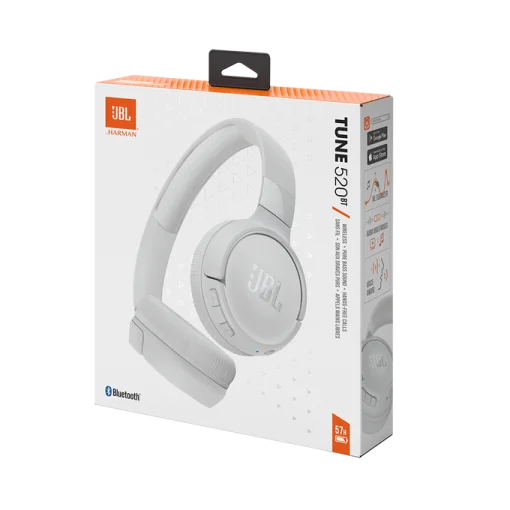 Cod. 121 Audífonos JBL TUNE 520BT Blanco / Bluetooth® 5.3 / Sonido Pure Bass / ecualizador / 57 horas de duración y carga rápida (5 minutos = 3 horas) / Llamadas manos libres con Voice Aware