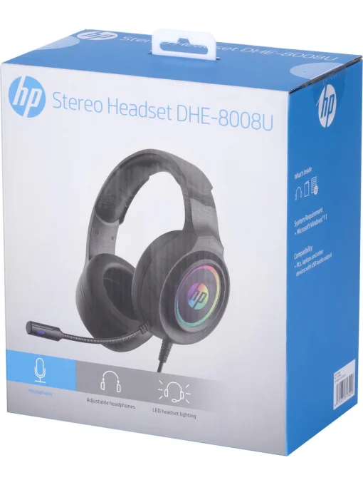 Cod. H:116 Headphone HP DHE-8008U Gamer 7.1 Est&eacute;reo / Led RGB din&aacute;mico / Mic. flexible / control total en cable / Interfaz USB / Cable trenzado 1.85 m