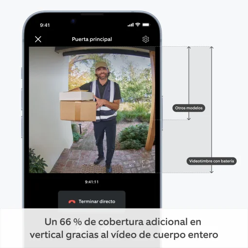 Cod. 393 Videotimbre Ring Battery Doorbell (Wi-Fi) / Video HD 1440p de pies a cabeza y visión nocturna a color / Audio bidireccional / Alertas y Detección de personas/paquetes / respuestas rápidas / Bat. integrada / Compatible con Alexa