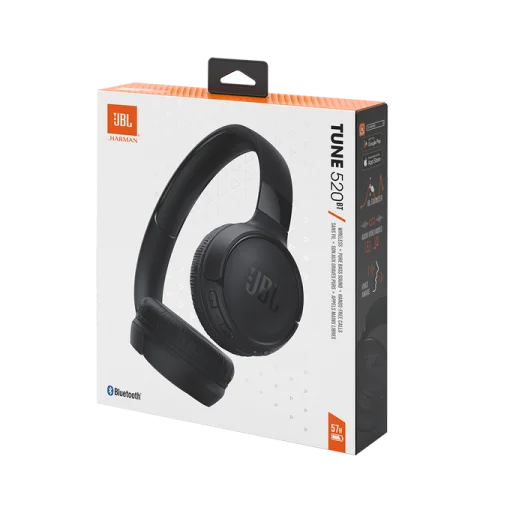 Cod. 122 Audífonos JBL TUNE 520BT Negro / Bluetooth® 5.3 / Sonido Pure Bass / ecualizador / 57 horas de duración y carga rápida (5 minutos = 3 horas) / Llamadas manos libres con Voice Aware
