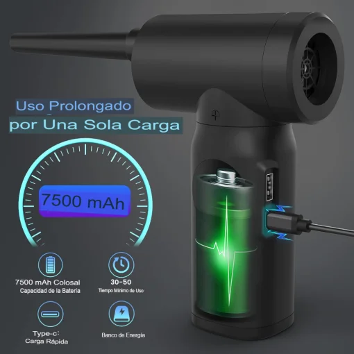 Cod. 1148 Soplador/Aspirador port&aacute;til recargable CF01 / 100W / 3 velocidades / Multifunci&oacute;n: L&aacute;mpara LED, Power Bank 7500mAh