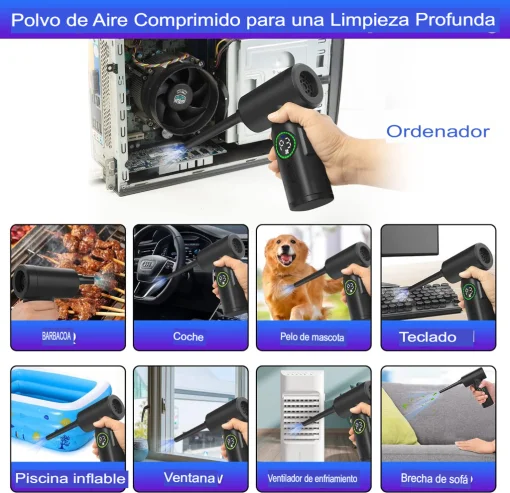 Cod. 1148 Soplador/Aspirador port&aacute;til recargable CF01 / 100W / 3 velocidades / Multifunci&oacute;n: L&aacute;mpara LED, Power Bank 7500mAh