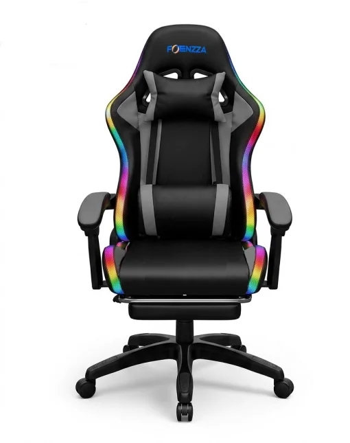 Cod. 1206 Silla Gamer Potenzza RGB Black/Grey / Iluminaci&oacute;n RGB / Almohada cabeza y zona lumbar / reclinable 120&ordm; / Rotaci&oacute;n 360&deg; / Reposapi&eacute;s retr&aacute;ctil