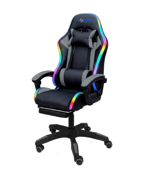 Cod. 1206 Silla Gamer Potenzza RGB Black/Grey / Iluminaci&oacute;n RGB / Almohada cabeza y zona lumbar / reclinable 120&ordm; / Rotaci&oacute;n 360&deg; / Reposapi&eacute;s retr&aacute;ctil