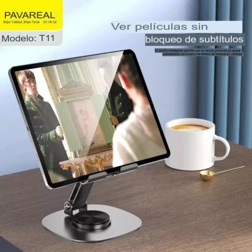 Cod. A:296  Soporte Pavareal T11 P/Celular y Tablet 4" hasta 13" / giratorio 360&deg; &amp; plegable / Material: aluminio / Gris