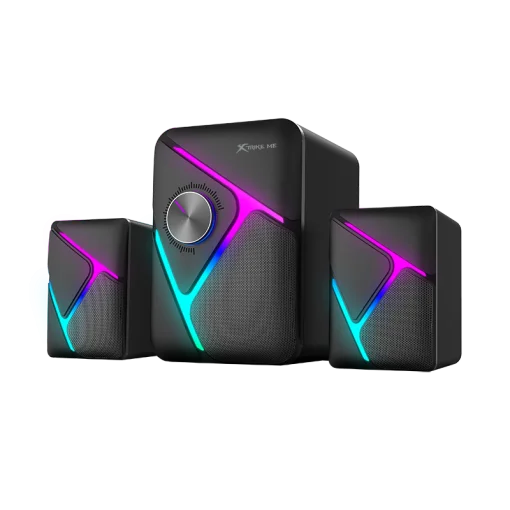 Cod. X:143 Parlantes Multimedia 2.1 XTRIKE ME SK-610 Stereo / Iluminación de fondo RGB / Subwoofer 5W y 2*parlantes 3W / Interfaz USB (Power), Jack 3.5MM (Audio)
