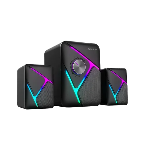 Cod. X:143 Parlantes Multimedia 2.1 XTRIKE ME SK-610 Stereo / Iluminación de fondo RGB / Subwoofer 5W y 2*parlantes 3W / Interfaz USB (Power), Jack 3.5MM (Audio)