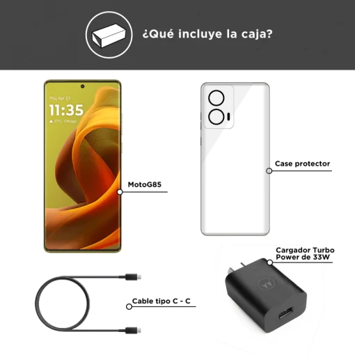 Cod. 290 Motorola G85 5G / Snapdragon 6s Gen 3 / Ram 8GB (+8GB Aut. Boost AI), 256GB Alm. / 6.67" FHD+ 120Hz pOLED (3D Curva) / Cam. Sensor Sony - LYTIA 600 50MP, Selfie 32MP / Android&trade; 14 / est&eacute;reo Dolby Atmos&reg; / TurboPower&trade; 30W, 5000mAh / Dual SIM / IP5