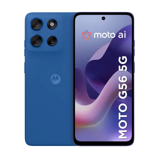 Cod. 312 Motorola G56 5G / Dimensity 7060 / Ram 8GB (+8GB Aut. Boost AI), 256GB Alm. / 6.72" FHD+ 120Hz Corning&reg; Gorilla Glass 7i / Cam. Sensor Sony - LYTIA 600 50MP, Selfie 32MP / Android&trade; 15 / Dolby Atmos&reg; / TurboPower&trade; 30W, 5200mAh / eSIM + pSIM / IP69