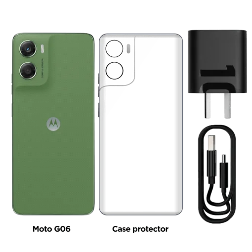 Cod. 309 Motorola G06 4G / Helio G81 Extreme / Ram 4GB (+8GB Aut. Boost AI), 128GB Alm. / 6.88" HD+ 120Hz Gorilla&reg; Glass 3 / Cam. 50MP, Selfie 8MP / Android&trade; 15 / Aud. Dolby Atmos&reg; / 5200mAh / Dual SIM / IPX IP64 / verde
