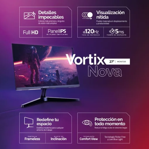 Cod. 135 Monitor Indurama Vortix Nova 27" FHD 120Hz, 5ms IPS / Cuidado visual / 1*DisplayPort, 1*HDMI(incl.Cable) / Compatible VESA (100 mm)