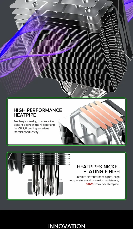 Cod. B:120 Air Cooler P/CPU GAMEMAX SIGMA 540 ARGB / 4 tubos térmicos / HDT 3.0 / TDP-200W / acabado niquelado / compatible: Intel LGA1700/1200/115X y AMD AM5/AM4 / ARGB Aura 5V 3pin, PWM 4 pines