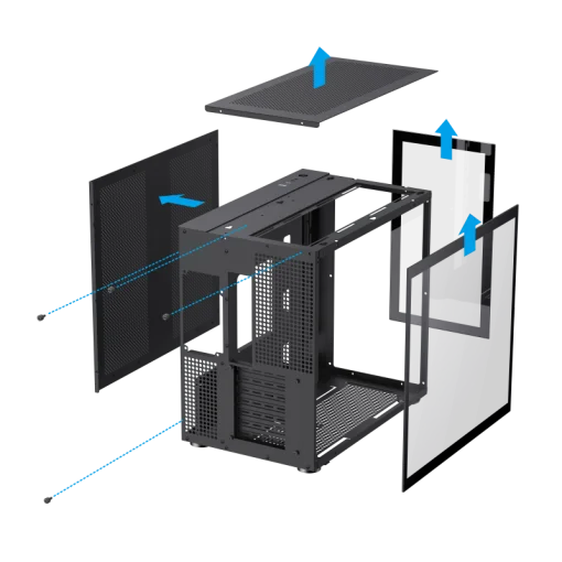 Cod. 231 Case Gaming GAMEMAX Infinity BK / lateral y frontal vidrio templado / doble cámara / USB Tipo-C + USB 3.0, HD audio / sin fuente / Negro