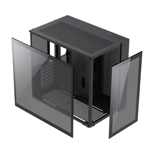 Cod. 231 Case Gaming GAMEMAX Infinity BK / lateral y frontal vidrio templado / doble cámara / USB Tipo-C + USB 3.0, HD audio / sin fuente / Negro