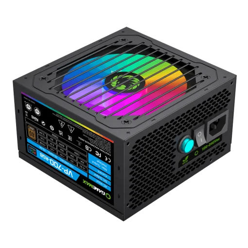 Cod. G:138 Fuente de Poder GAMEMAX VP-700-RGB / interruptor ECO (ON/OFF) / Certificado 80 Plus Bronze /700Watts/12CM Ventilador RGB/ATX P/PC