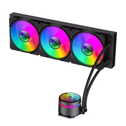 Cod. B:158 Sistema de Enfriamiento Líquido GAMEMAX ICEBURG 360 Infinity / FAN 3*120MM PWM / Sincronización ARGB AURA Sync / Conector 5V, 3 pines / 12V 4 pines / Compatible Intel LGA 1700 / AMD AM5 / ARGB